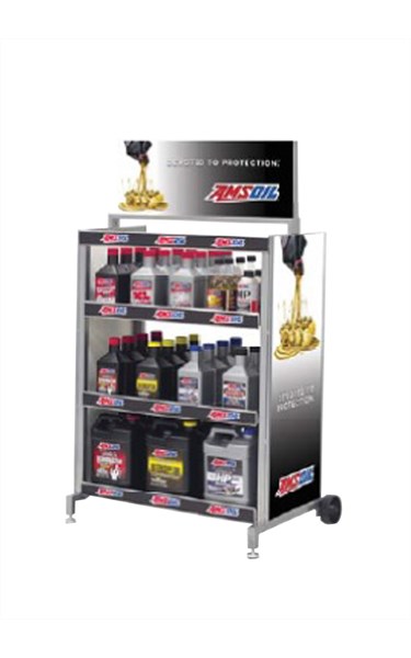 Торговая полка-стенд металлическая передвижная AMSOIL "Devoted to Protection"